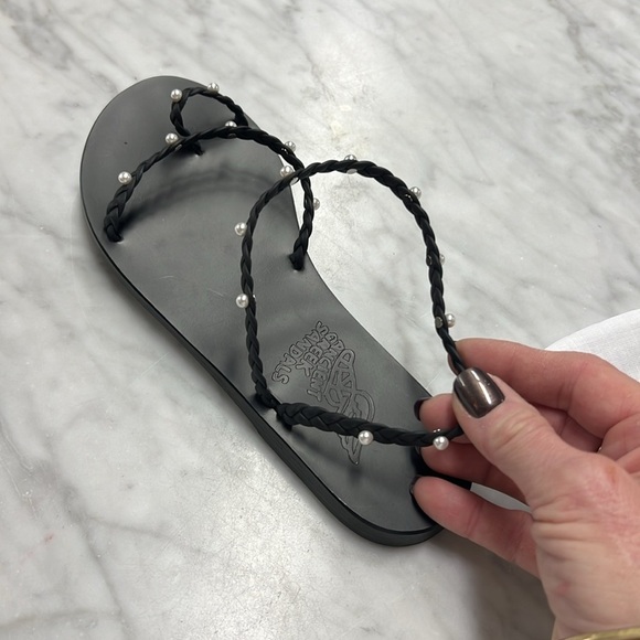 Ancient Greek NEW Eleftheria Imitation Pearls and Braided Black Leather Sandal 6 - Picture 7 of 13
